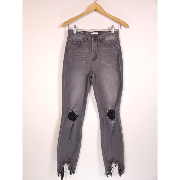 L' Agence Grey Distressed 26 High Rise Skinny Jeans Raw Hem Stretch Woman Denim - Picture 3 of 8